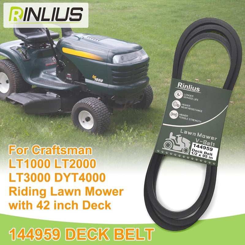 Rinlius 144959 Deck Belt (1/2" x 95") fits Craftsman LT1000 LT2000 LT3000 DYT4000 42 inch Deck Riding Mower, Husqvarna Poulan AYP Lawn Mower Replaces OEM 138255 532144959 532138255 - Image 2